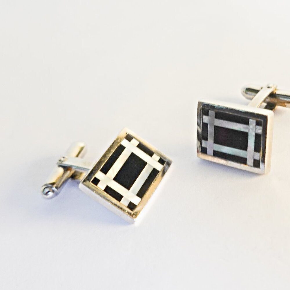 Checkerboard Sterling Silver Cufflinks Signed